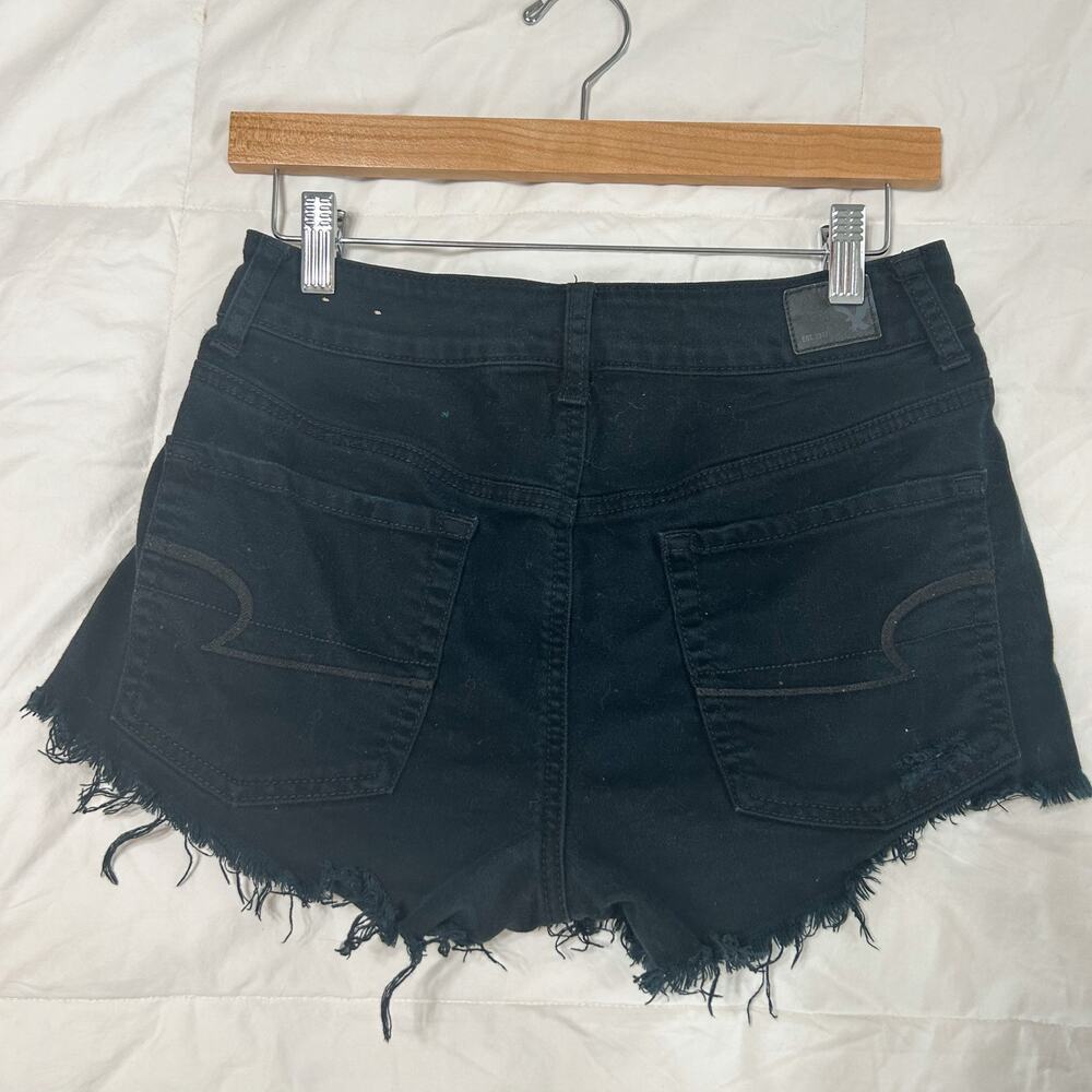 American Eagle Black Distressed Denim Cutoff Shorts High Rise Size 6 EUC - Picture 5 of 5